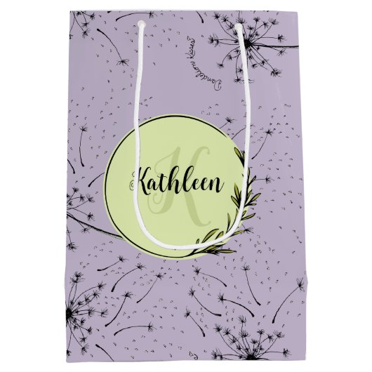 繊細な紫の野生の花 タンポポの優しいキス 花のような ミディアムペーパーバッグ (裏面)