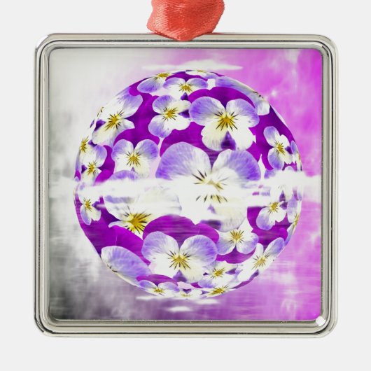 繊細な紫シンプル色の花の模様の球体 メタルオーナメント (正面)