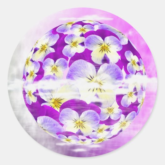 繊細な紫シンプル色の花の模様の球体 ラウンドシール (正面)