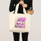 繊細な紫シンプル色の花の模様の球体 ラージトートバッグ (正面(商品))