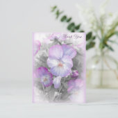 繊細な紫色のパンジーありがとうはがき ポストカード (スタンド正面)
