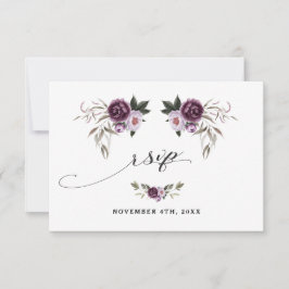 繊細な紫色のピンクの牡丹の花の金ゴールド結婚 出欠カード