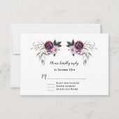 繊細な紫色のピンクの牡丹の花の金ゴールド結婚 出欠カード (裏面)