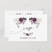 繊細な紫色のピンクの牡丹の花の金ゴールド結婚 出欠カード (正面/裏面)