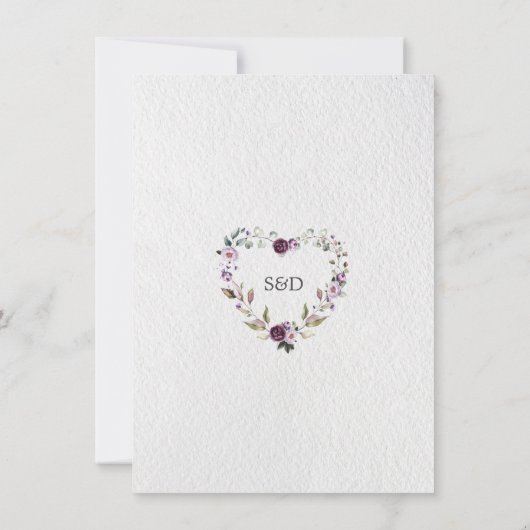 繊細な紫色のピンク牡丹の花の金ゴールド婚約 招待状 (裏面)