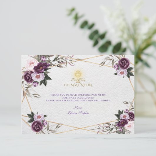 繊細な紫色のピンク牡丹の花聖なる聖餐式 サンキューカード (スタンド正面)