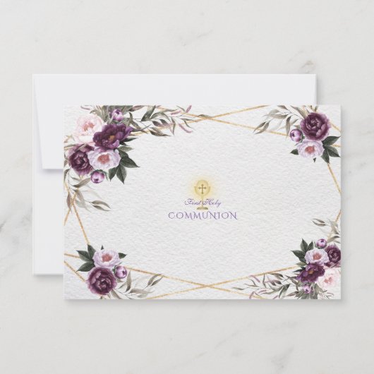 繊細な紫色のピンク牡丹の花聖なる聖餐式 サンキューカード (裏面)