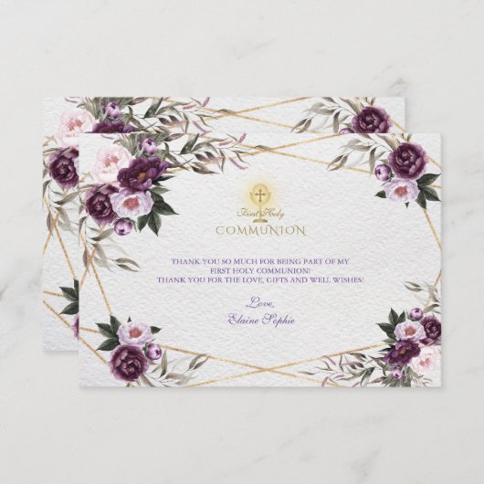 繊細な紫色のピンク牡丹の花聖なる聖餐式 サンキューカード (正面/裏面)