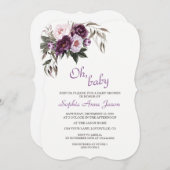 繊細な紫色のピンク牡丹の花赤ちゃんシャワー 招待状 (正面/裏面)