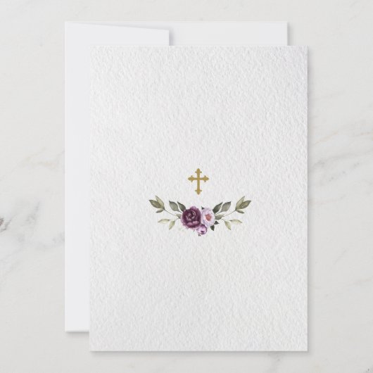 繊細な紫色のピンク牡丹の花金ゴールドバプテスマ 招待状 (裏面)