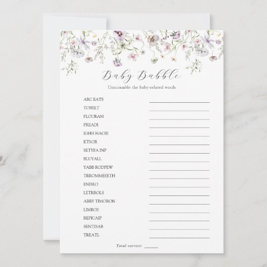 繊細な紫色のワイルドフラワーベビーバブルスクランブル 招待状 (正面)