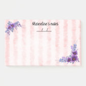 繊細な紫色の花と柔らストライプかな赤い10" x 6" ポストイット (正面)