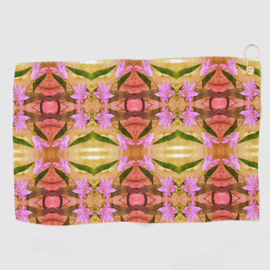 繊細な紫色の花抽象芸術アートパターン ゴルフタオル (横)