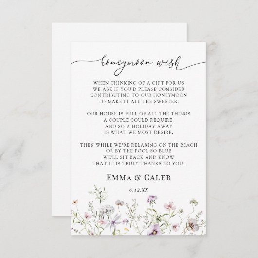 繊細な紫色の野生の花のハネムーンの願い 招待状 (正面/裏面)