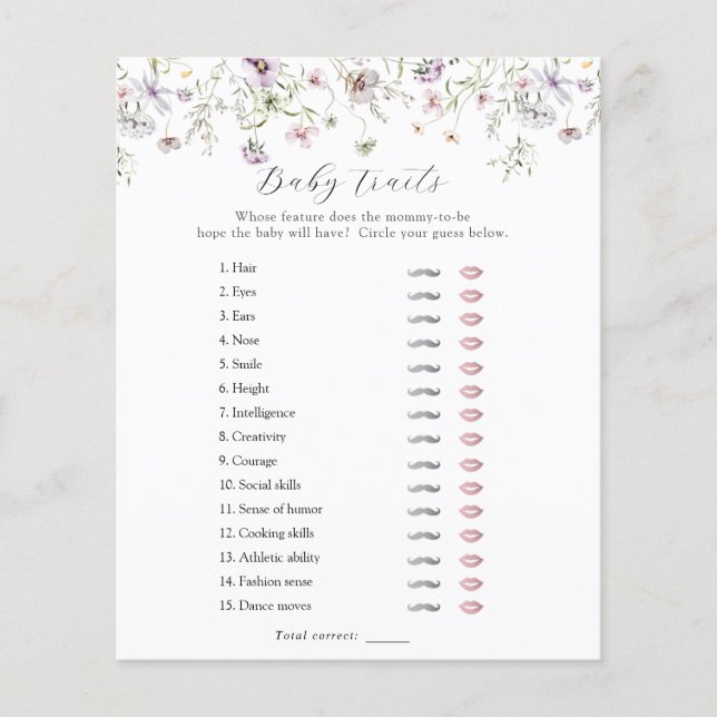 繊細な紫色の野生の花のベビーの特徴シャワーゲーム (正面)