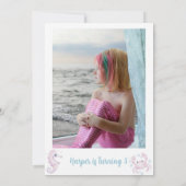 繊細な紫色の青の写真リトルマーメイド誕生日 招待状 (裏面)