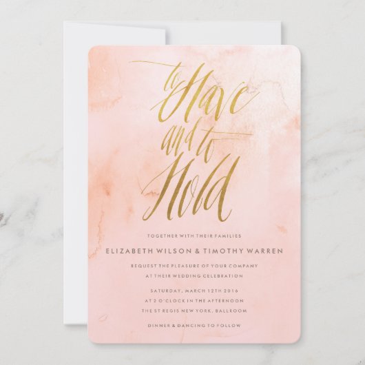 繊細な絵を描赤面と金ゴールド結婚式招待状 招待状 (正面)