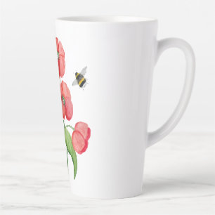 繊細な緋色のケシの花と(昆虫)マルハナバチ カフェラテマグ