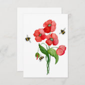 繊細な緋色のケシの花と(昆虫)マルハナバチ サンキューカード (正面/裏面)