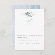 繊細な緑と埃っぽいブルーウェディングRSVP