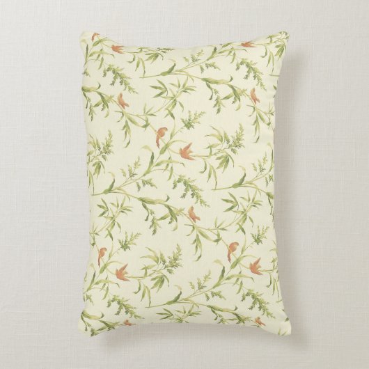 繊細な緑のクリームn赤面植物模様 アクセントクッション (正面(垂直))