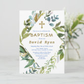 繊細な緑のフレーム幾何学少年バプテスマ 招待状 (スタンド正面)