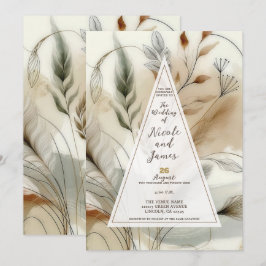 繊細な緑のモダンな植物ボヘミアンスタイルのウェディング 招待状