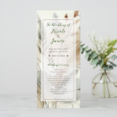 繊細な緑のモダン ボタニカル ボヘミア ウェディング プログラム (スタンド正面)