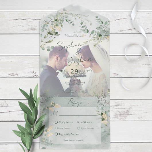 繊細な緑の写真モダンディナー オールインワン招待状