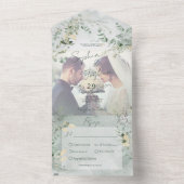 繊細な緑の写真モダンディナー オールインワン招待状 (内側)