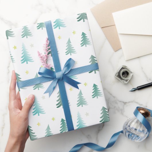 繊細な緑の木のクリスマス ラッピングペーパー (ギフト)