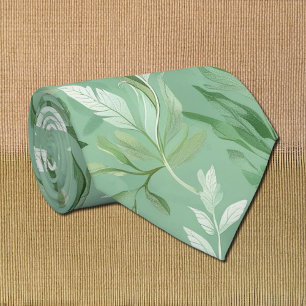 繊細な緑の植物模様 ネクタイ