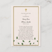 繊細な緑の正統派結婚祈りの言葉カード プレイスカード (正面)