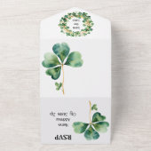 繊細な緑の水彩画のクローバー オールインワン招待状 (外側)