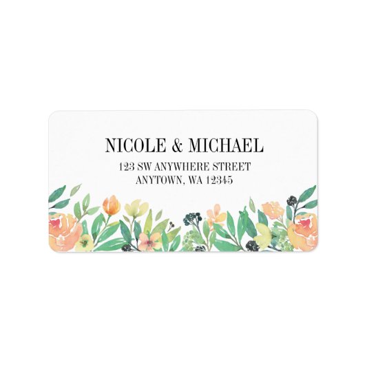 繊細な緑の水色ピンクの牡丹と葉 ラベル (正面)