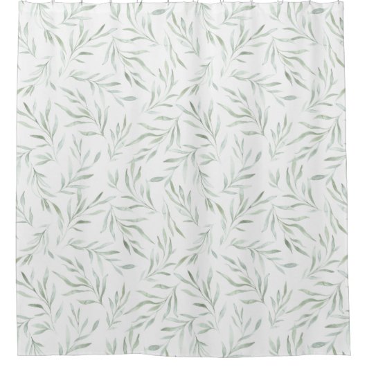 繊細な緑の葉は灰色の緑 シャワーカーテン (正面)