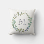 繊細な緑|水彩リースとモノグラム クッション (正面)