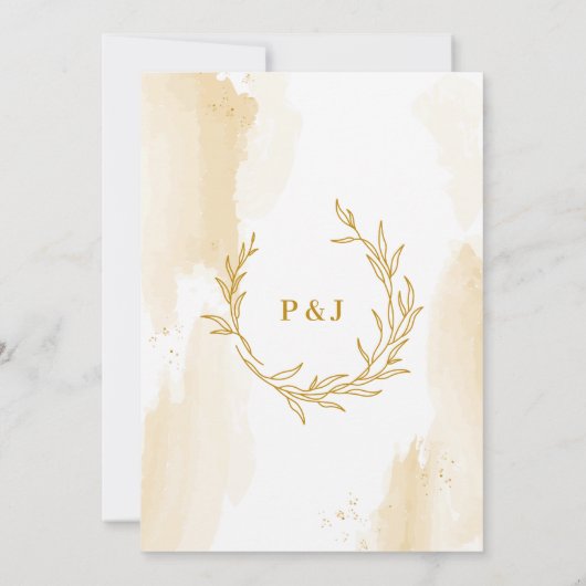 繊細な線形葉結婚式招待状 招待状 (裏面)