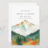 繊細な編集可能な山 セーブザデート (正面/裏面)