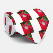 繊細な美しい：白い羽毛の赤い花 ネクタイ (ロール)