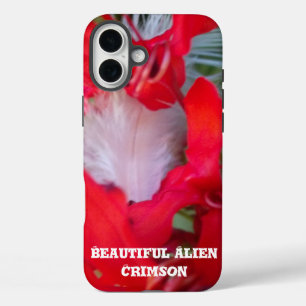 繊細な美しさ 白い羽根の赤い花のアート iPhone 16 PLUSケース