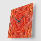 繊細な羽毛フラクタルデザイン – 赤 スクエア壁時計 (傾斜)