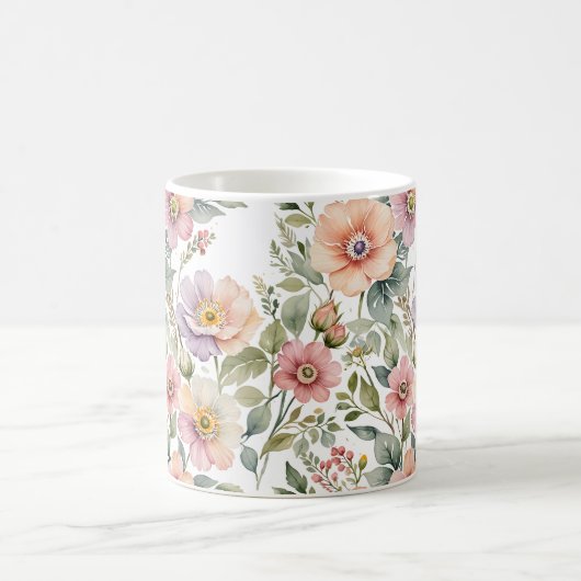 繊細な色合いの庭フローラ コーヒーマグカップ (中央)