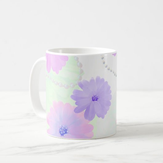 繊細な花と真珠の渦巻きマグカップ コーヒーマグカップ (正面左)