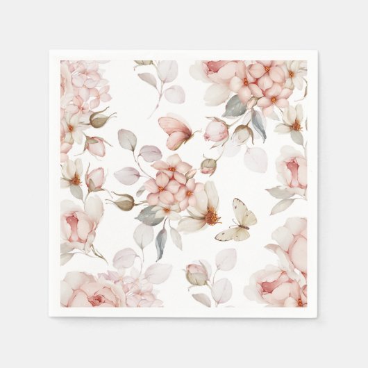 繊細な花と蝶 スタンダードカクテルナプキン (正面)