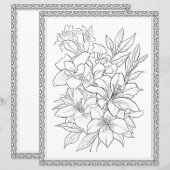 繊細な花のぬりえページ スクラップブック用紙 (正面/裏面)