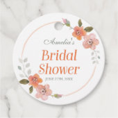 繊細な花のオレンジ色のブライダルシャワー フェイバータグ (正面)