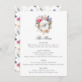 繊細な花のカリグラフィーイニシャルクレストエレガント メニュー (正面/裏面)