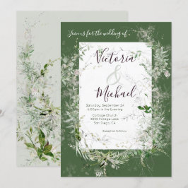 繊細な花のグリーンウェディング 招待状
