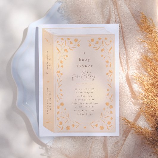 繊細な花のストーリーブックベイビーシャワー 招待状
